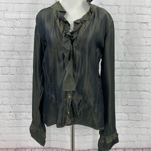 Neesh by D.A.R. Anthropologie Shimmery 100% Acetate Large Ruffle Feminine Top